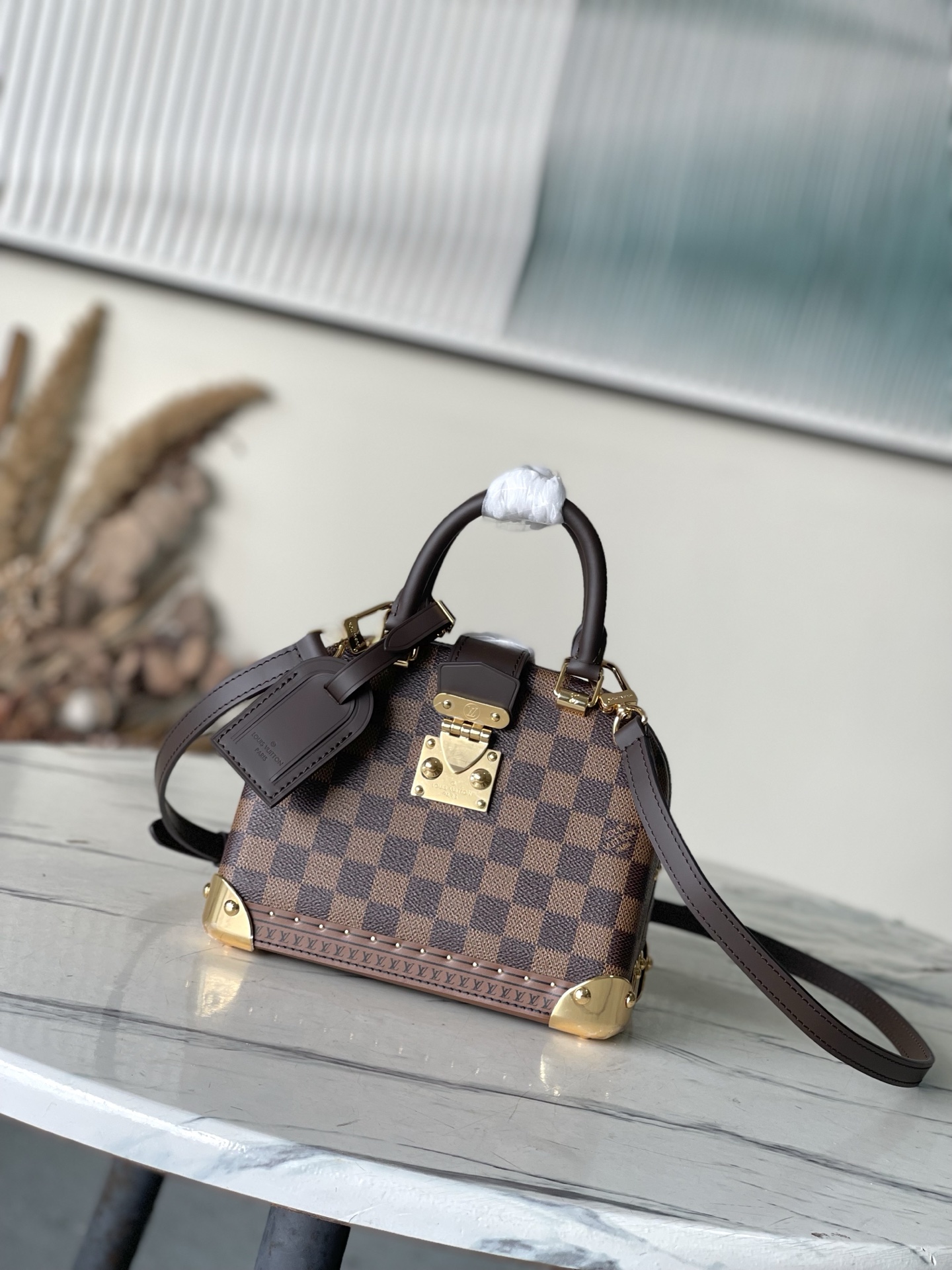 LV 一比一 Damier Ebene 棋盤格 Petite Malle 小硬箱手提斜背包