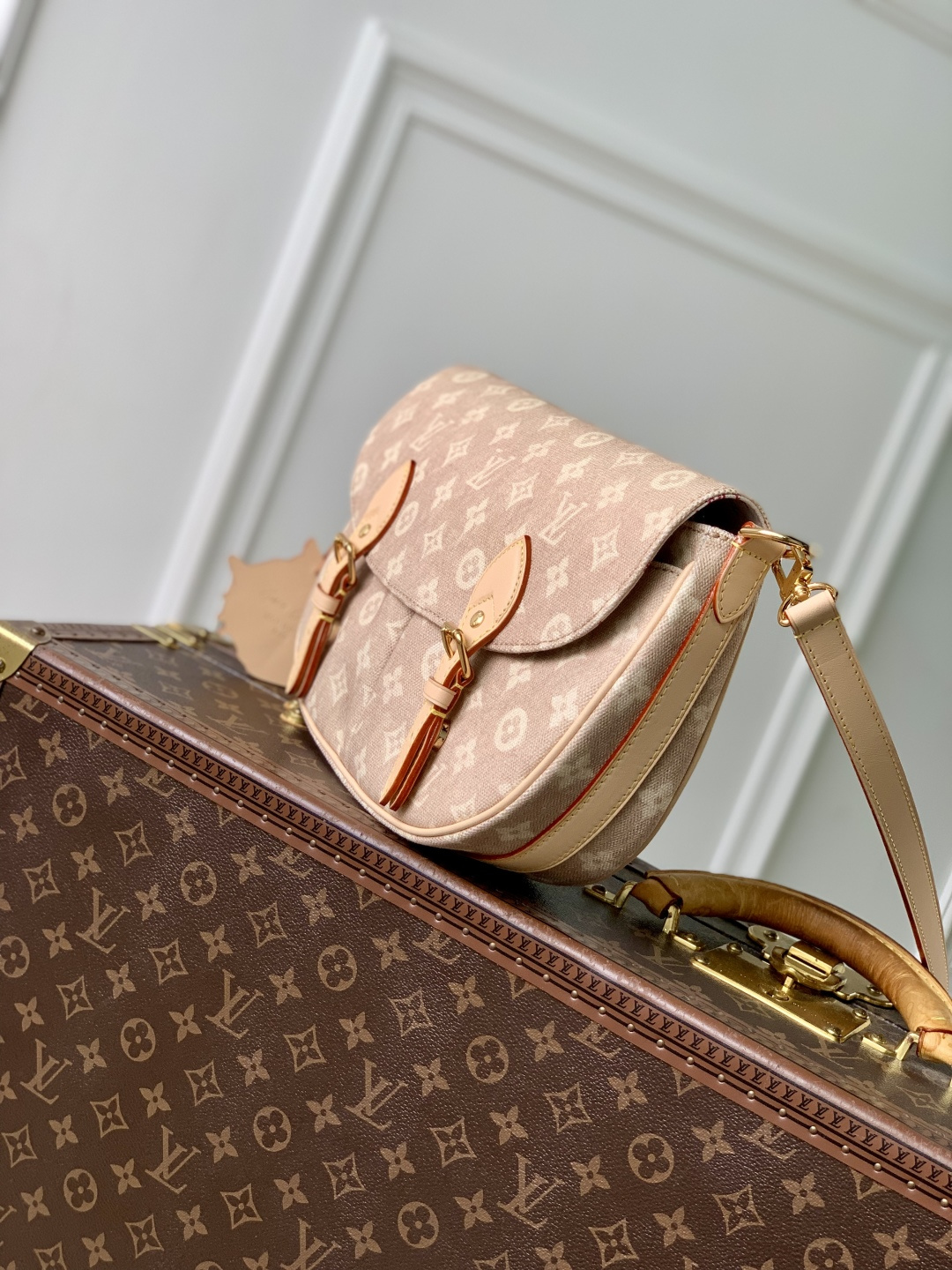 LV 高仿 Monogram 淺粉色帆布雙扣郵差包 女士單肩斜背包| 14 LV 高仿 Monogram 淺粉色帆布雙扣郵差包 女士單肩斜背包