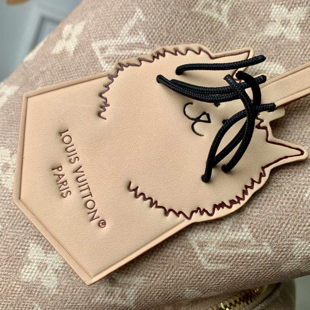 LV 一比一 Monogram 淺粉老花 Montsouris 束口後背包 女士雙肩包
