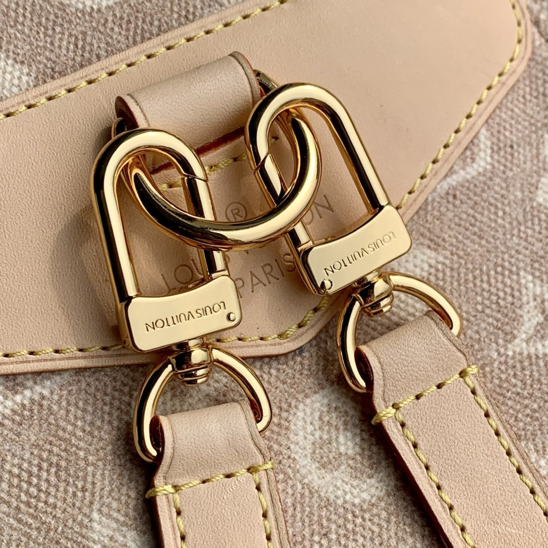 LV 一比一 Monogram 淺粉老花 Montsouris 束口後背包 女士雙肩包
