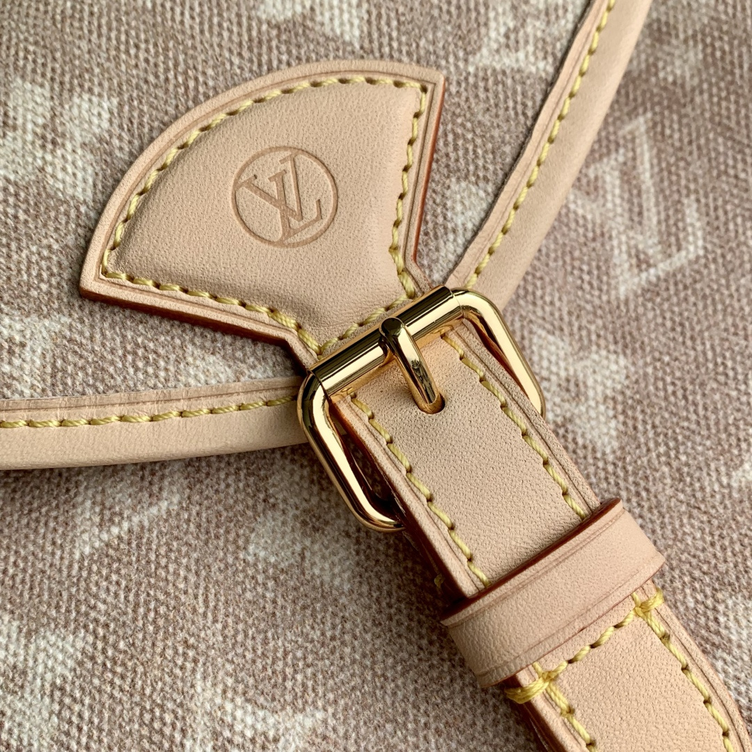 LV 一比一 Monogram 淺粉老花 Montsouris 束口後背包 女士雙肩包