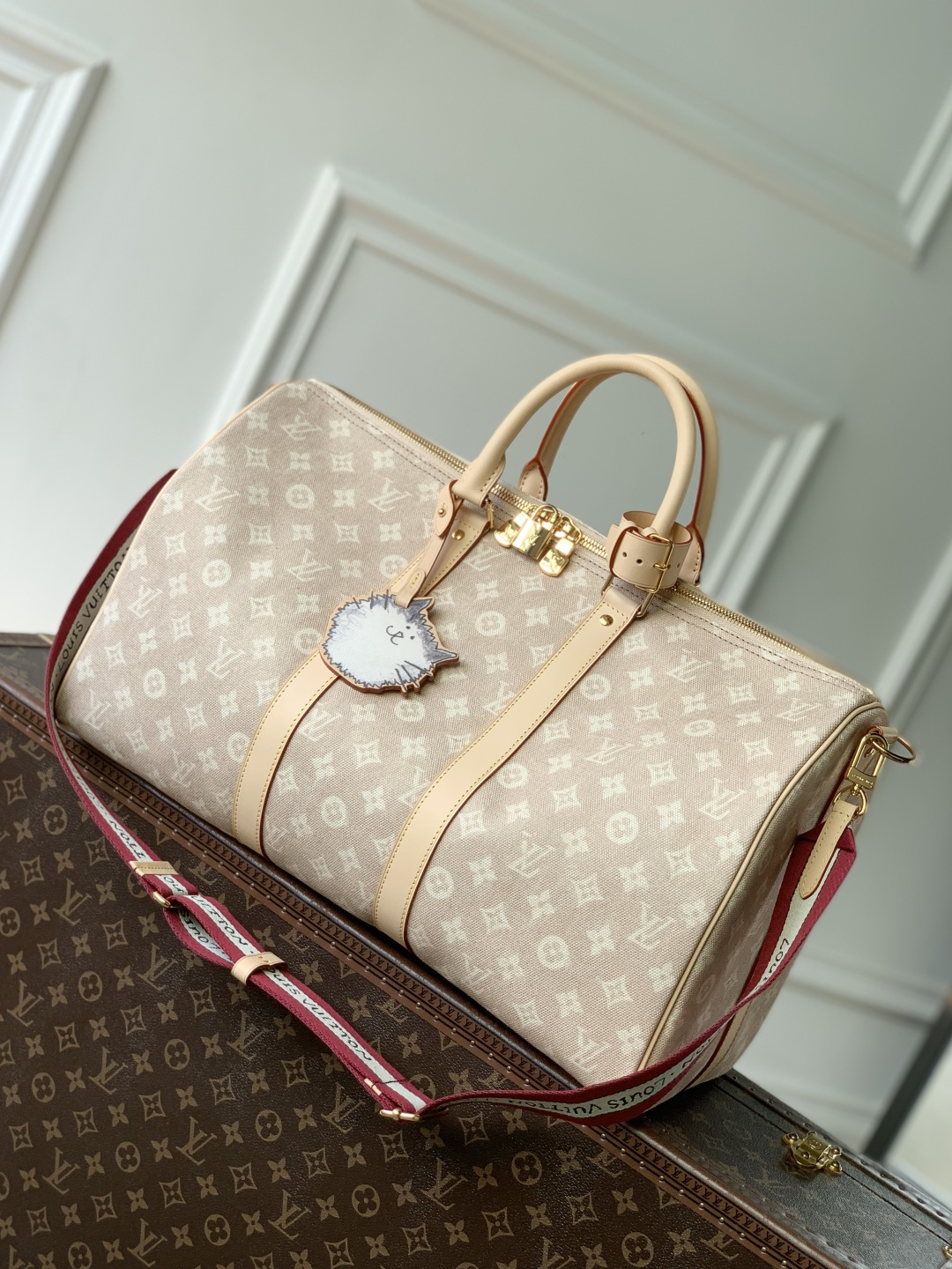 LV 原單 Keepall Monogram 淺粉老花旅行袋 大容量手提肩背包