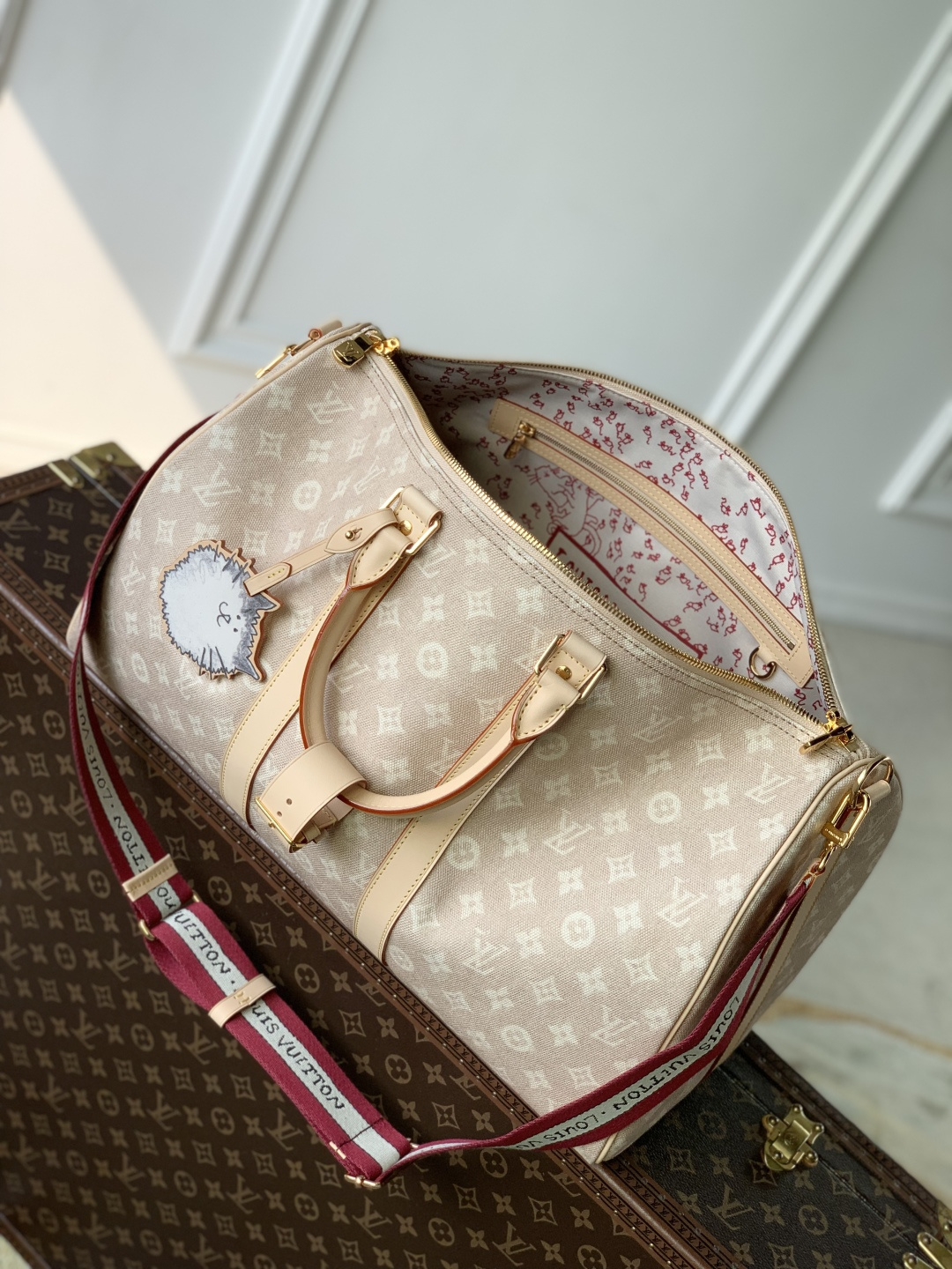 LV 原單 Keepall Monogram 淺粉老花旅行袋 大容量手提肩背包