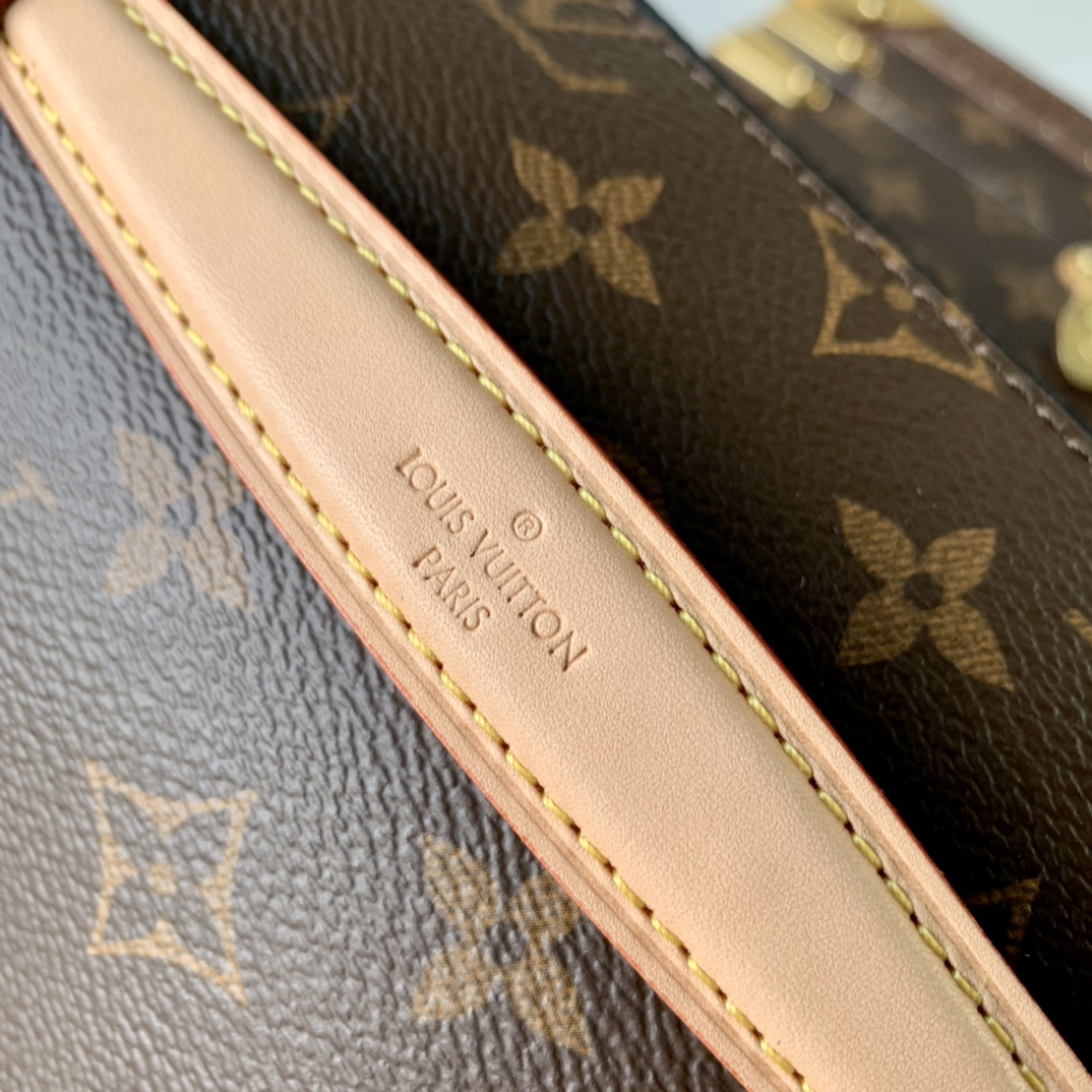 LV 一比一 Monogram 經典老花鏈條斜背包 金扣女士翻蓋單肩包