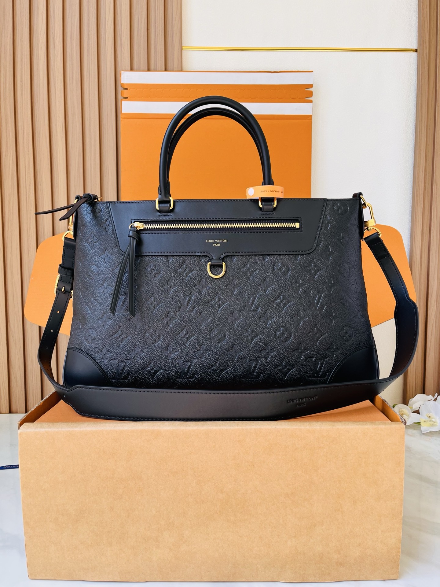 LV原單黑色Monogram Empreinte大號手提包 女士皮革通勤斜背包