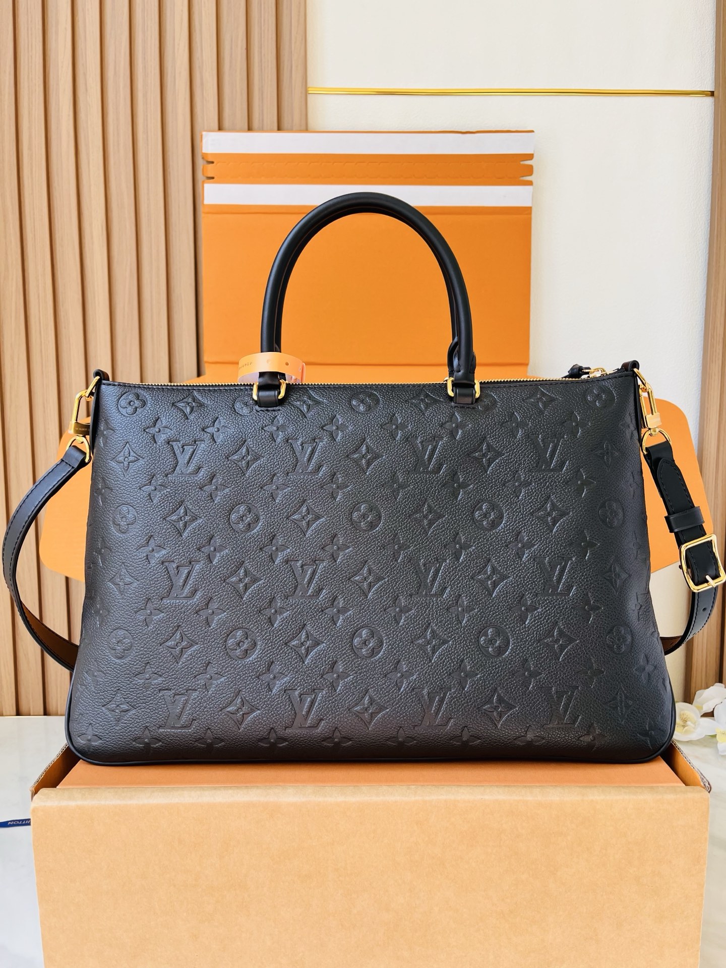 LV原單黑色Monogram Empreinte大號手提包 女士皮革通勤斜背包| 11 LV原單黑色Monogram Empreinte大號手提包 女士皮革通勤斜背包
