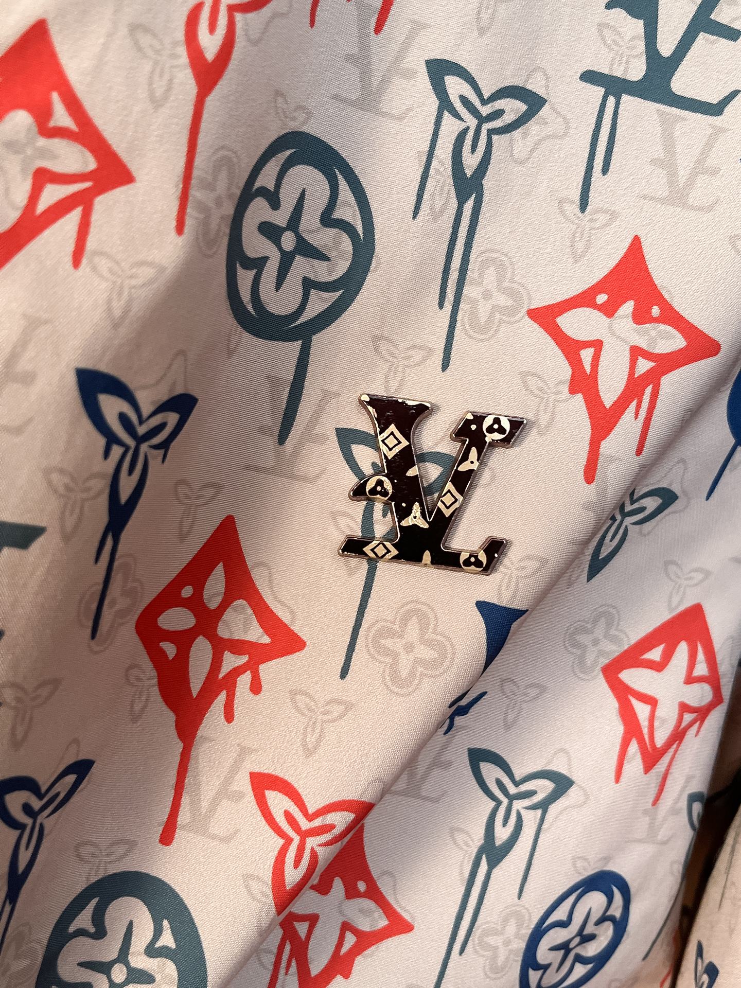 LV一比一米色紅藍Monogram印花連帽外套 男士薄款風衣| 7 LV一比一米色紅藍Monogram印花連帽外套 男士薄款風衣