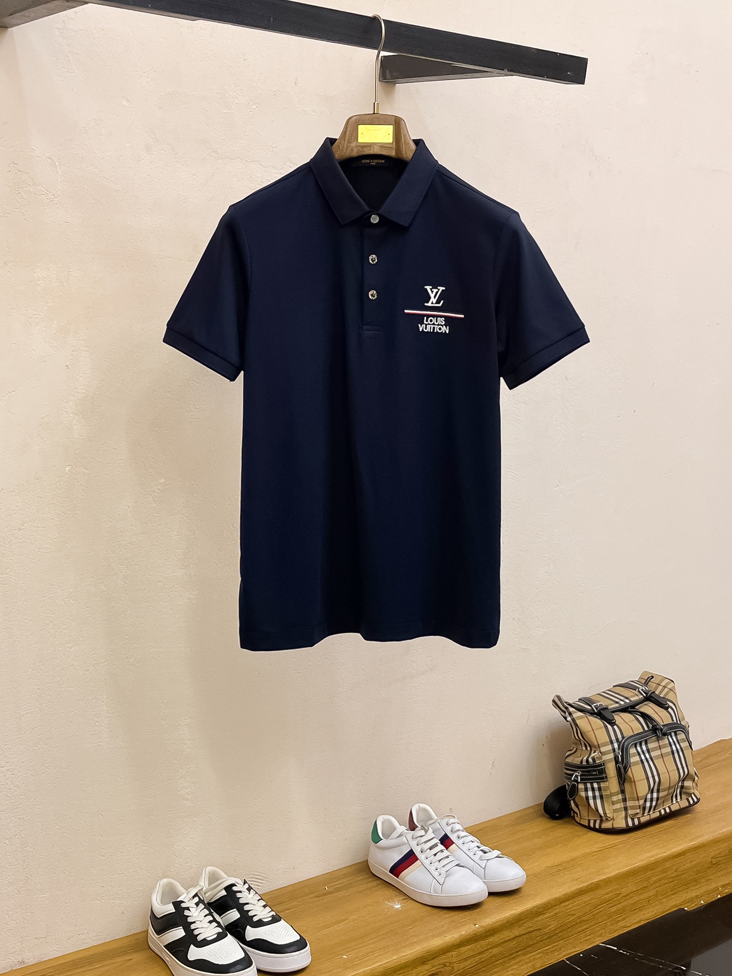 原單LV男士短袖Polo衫 深藍色字母Logo翻領上衣