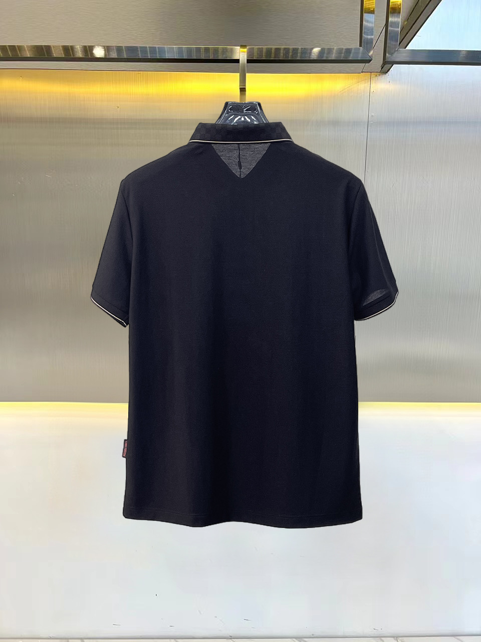 原單LV男士短袖Polo衫 深藍色Damier翻領Logo休閒上衣