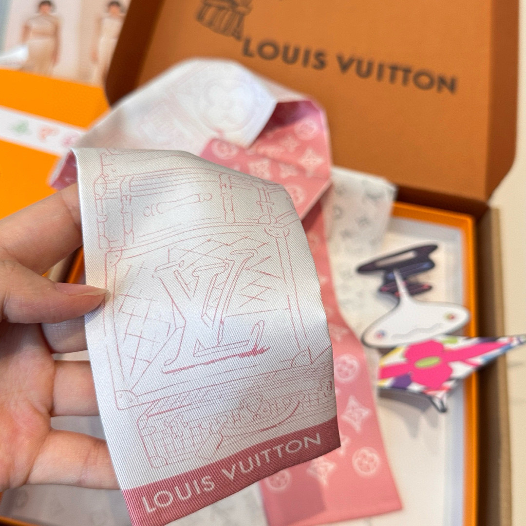 LV高仿雙面印花Twilly絲巾女款包包裝飾綁帶