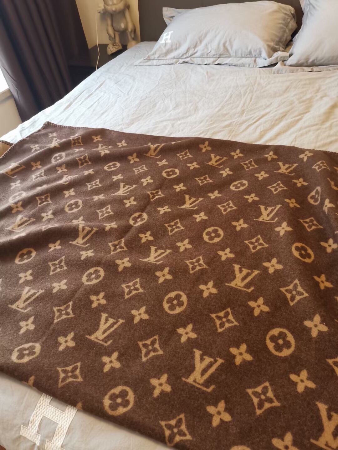 LV一比一復刻棕色老花柔軟保暖毛毯披肩