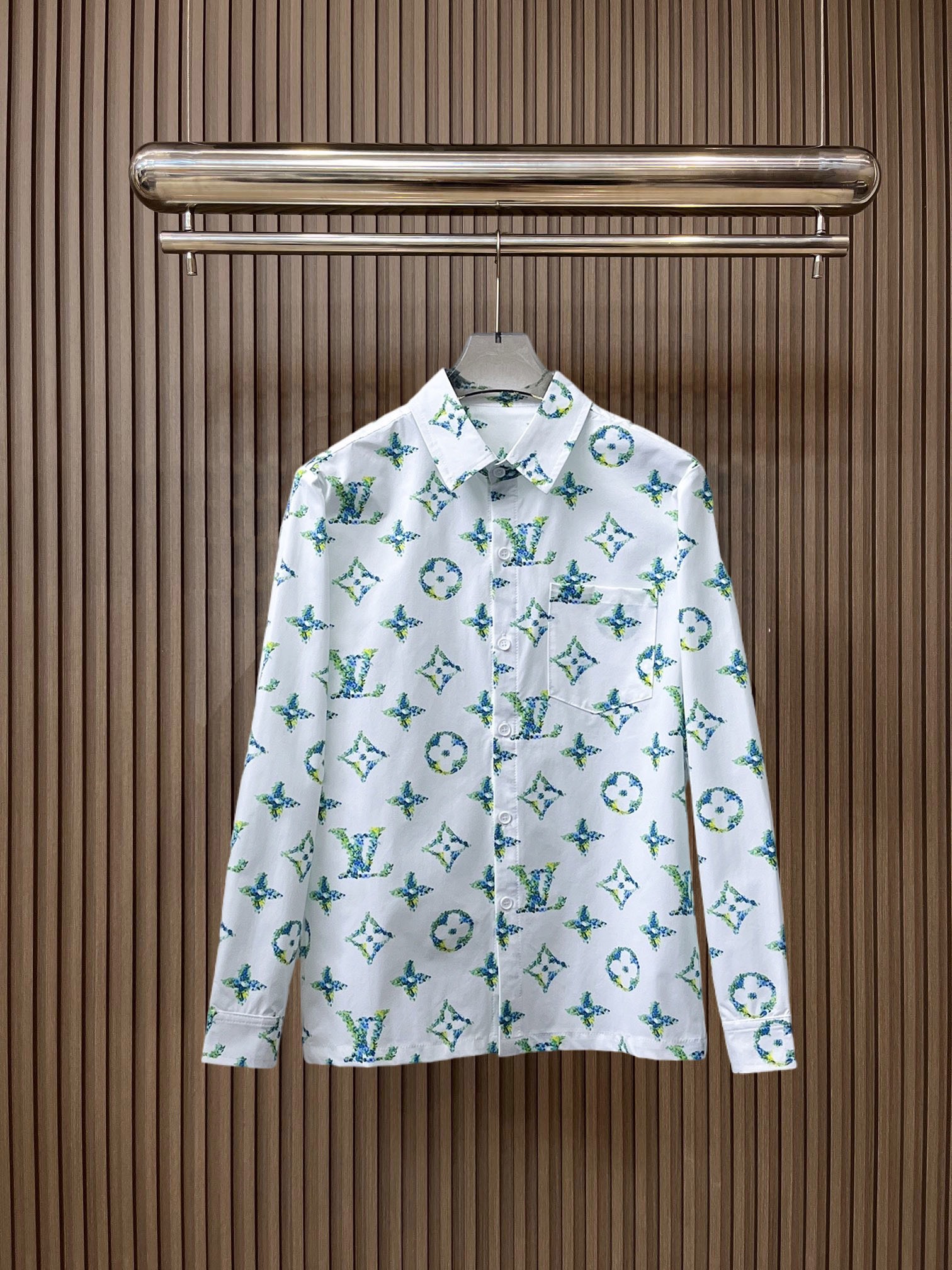 LV A貨藍綠花Monogram印花襯衫 男士長袖百搭襯衣| 3 LV A貨藍綠花Monogram印花襯衫 男士長袖百搭襯衣