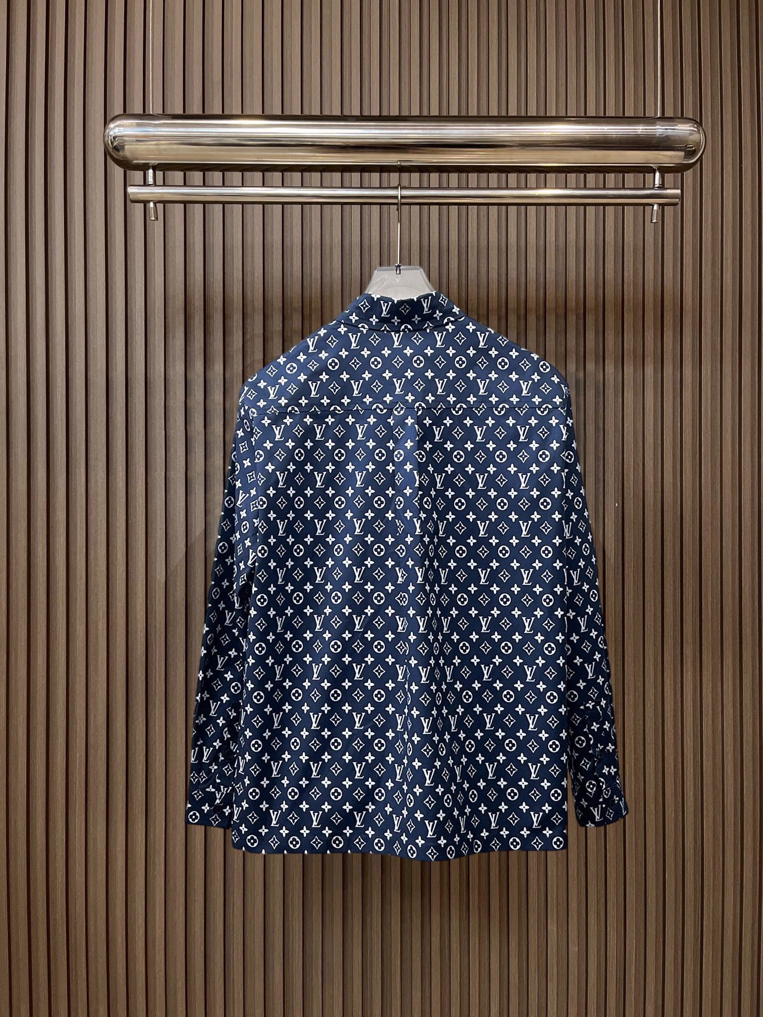 LV高仿深藍Monogram滿印長袖襯衫 男士時尚印花襯衣| 14 LV高仿深藍Monogram滿印長袖襯衫 男士時尚印花襯衣