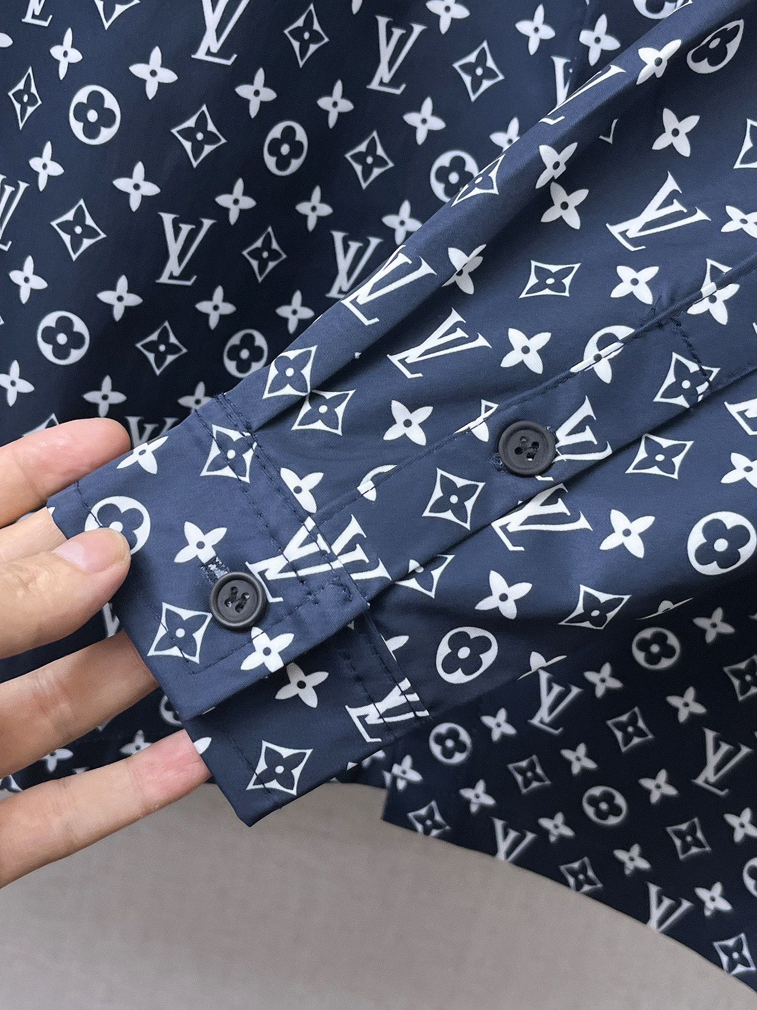 LV高仿深藍Monogram滿印長袖襯衫 男士時尚印花襯衣| 13 LV高仿深藍Monogram滿印長袖襯衫 男士時尚印花襯衣