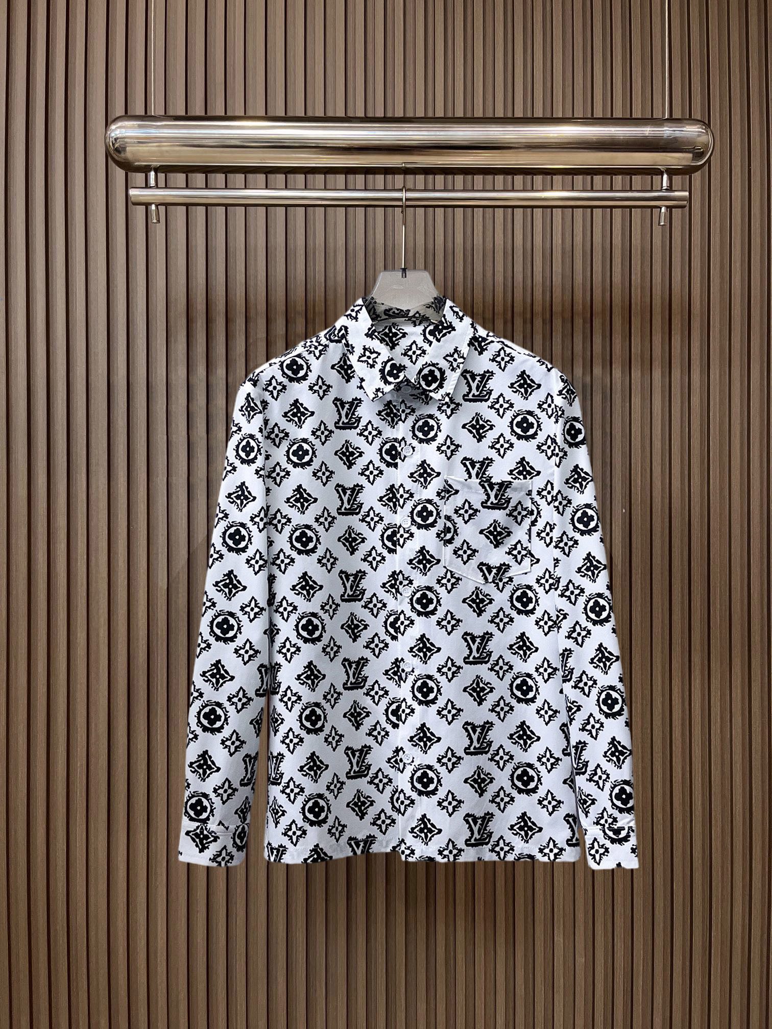 LV一比一黑白Monogram印花長袖襯衫 男士潮流襯衣| 3 LV一比一黑白Monogram印花長袖襯衫 男士潮流襯衣