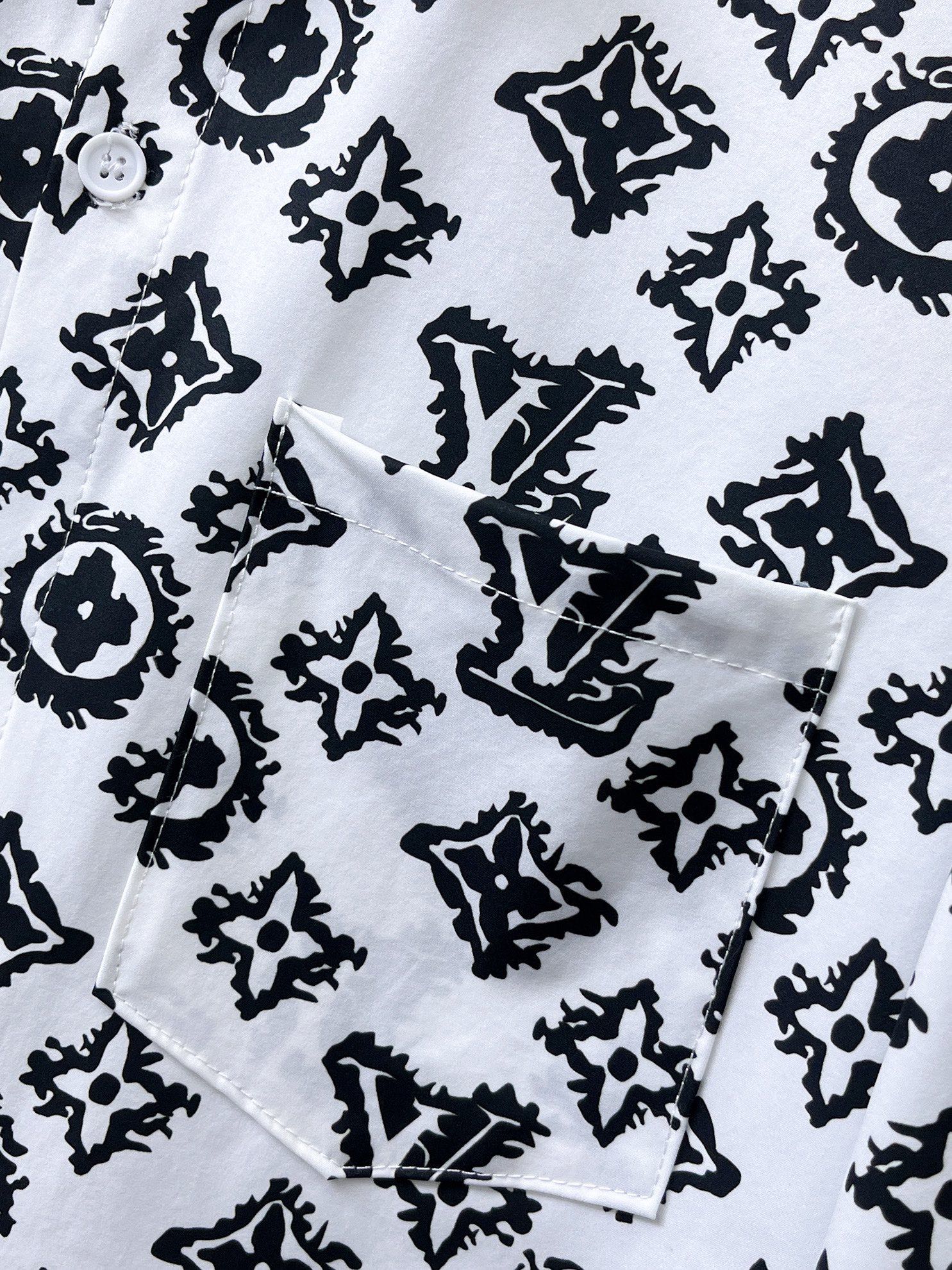 LV一比一黑白Monogram印花長袖襯衫 男士潮流襯衣| 9 LV一比一黑白Monogram印花長袖襯衫 男士潮流襯衣