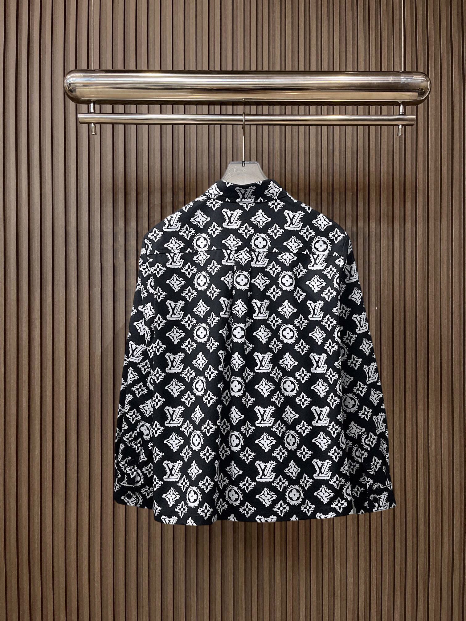 LV原單黑底白Monogram長袖襯衫 男士百搭印花襯衣| 14 LV原單黑底白Monogram長袖襯衫 男士百搭印花襯衣