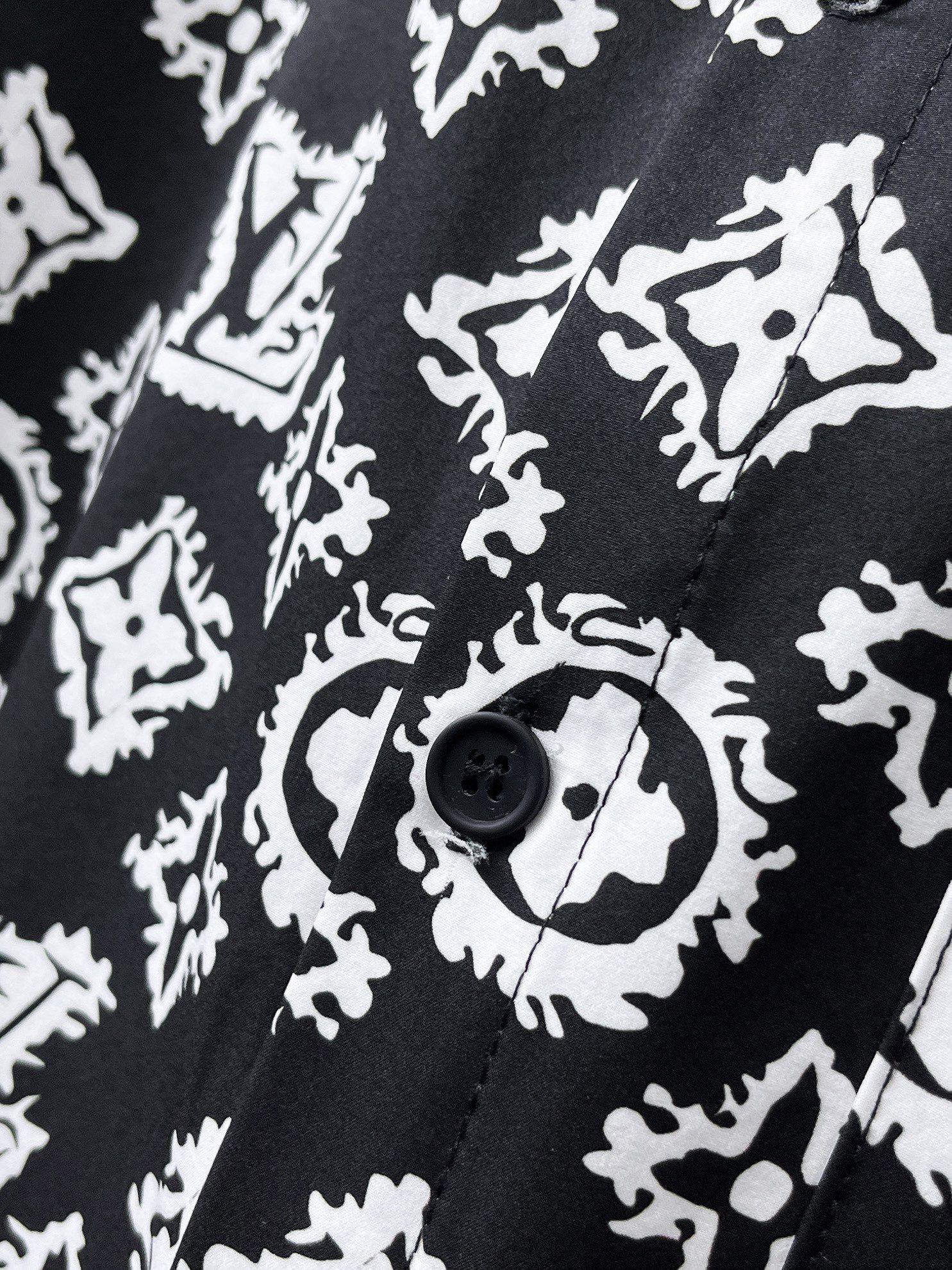LV原單黑底白Monogram長袖襯衫 男士百搭印花襯衣| 13 LV原單黑底白Monogram長袖襯衫 男士百搭印花襯衣