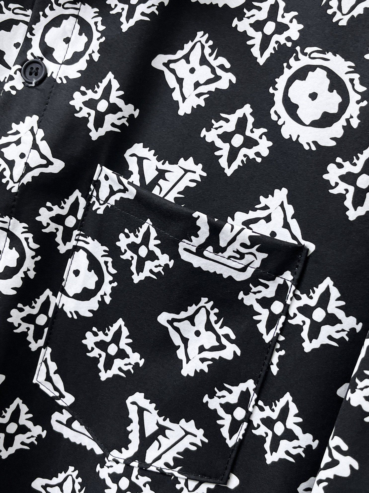 LV原單黑底白Monogram長袖襯衫 男士百搭印花襯衣| 11 LV原單黑底白Monogram長袖襯衫 男士百搭印花襯衣
