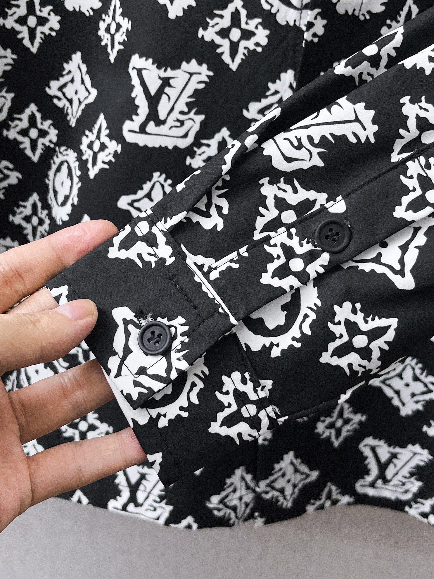 LV原單黑底白Monogram長袖襯衫 男士百搭印花襯衣| 9 LV原單黑底白Monogram長袖襯衫 男士百搭印花襯衣