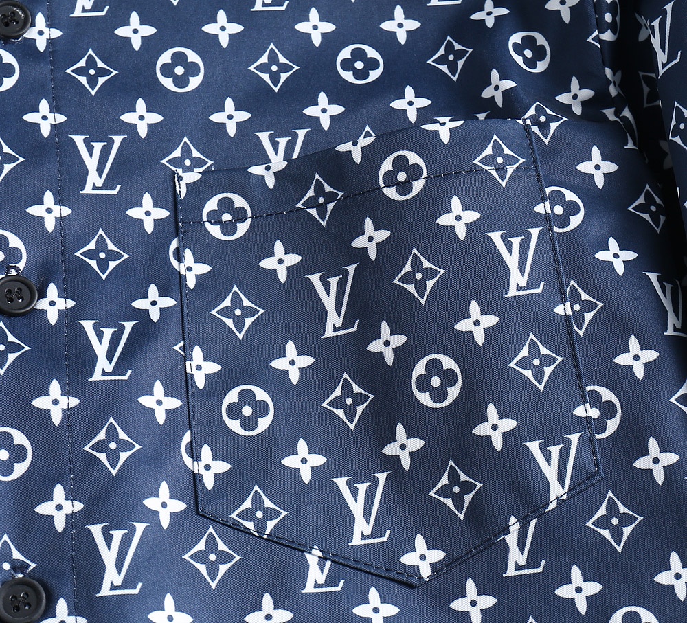 高仿LV男士襯衫 藍色滿版Monogram印花長袖襯衣| 15 高仿LV男士襯衫 藍色滿版Monogram印花長袖襯衣