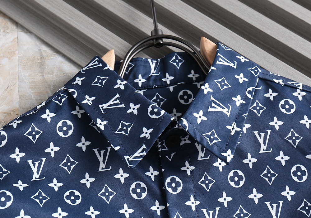 高仿LV男士襯衫 藍色滿版Monogram印花長袖襯衣| 11 高仿LV男士襯衫 藍色滿版Monogram印花長袖襯衣