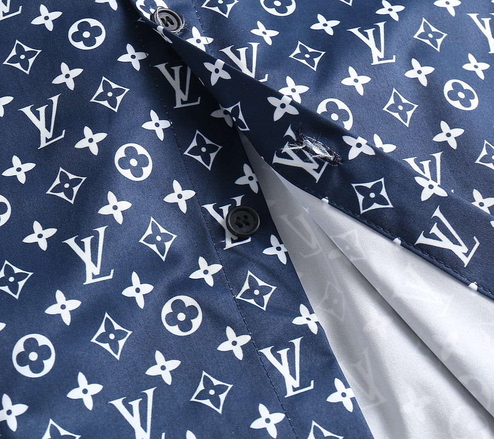 高仿LV男士襯衫 藍色滿版Monogram印花長袖襯衣| 7 高仿LV男士襯衫 藍色滿版Monogram印花長袖襯衣