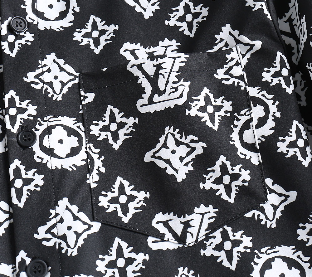 一比一LV男士襯衫 黑白Monogram滿版印花長袖襯衣| 12 一比一LV男士襯衫 黑白Monogram滿版印花長袖襯衣