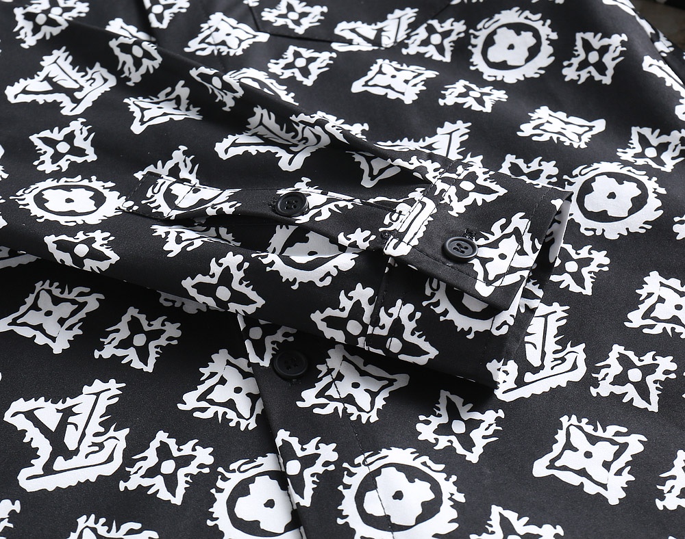 一比一LV男士襯衫 黑白Monogram滿版印花長袖襯衣| 7 一比一LV男士襯衫 黑白Monogram滿版印花長袖襯衣