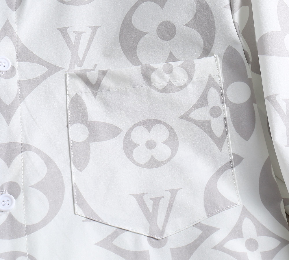高仿LV男士襯衫 白灰色Oversize Monogram長袖襯衣| 10 高仿LV男士襯衫 白灰色Oversize Monogram長袖襯衣