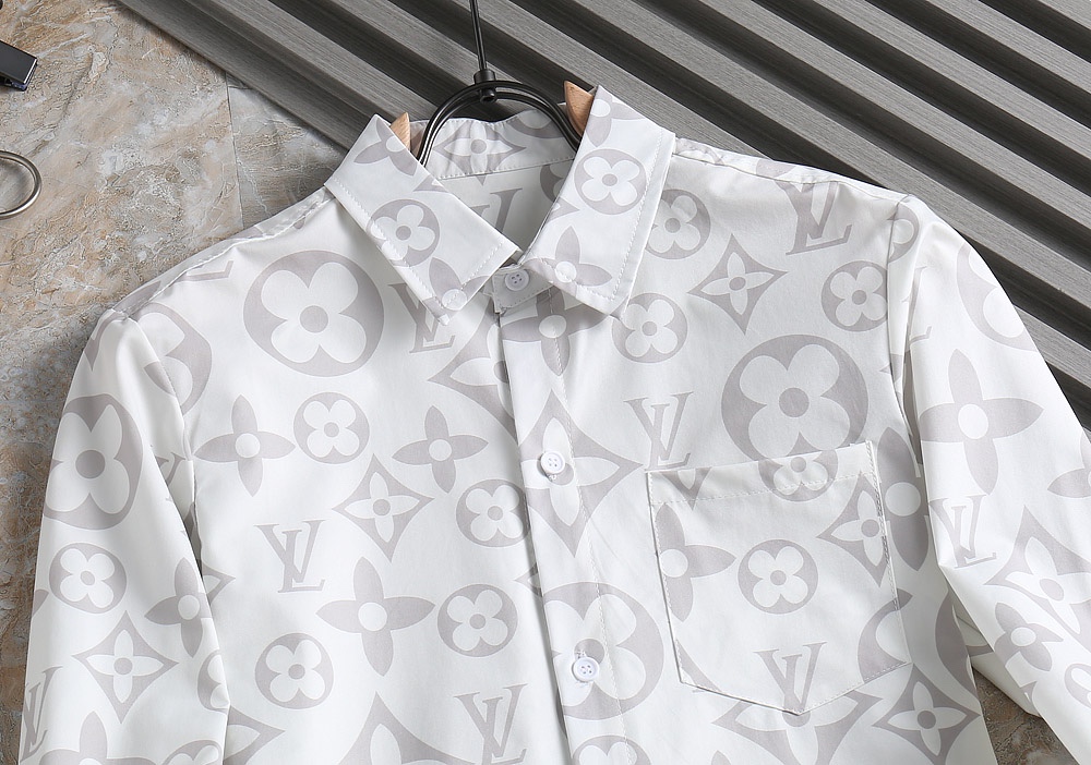 高仿LV男士襯衫 白灰色Oversize Monogram長袖襯衣| 7 高仿LV男士襯衫 白灰色Oversize Monogram長袖襯衣