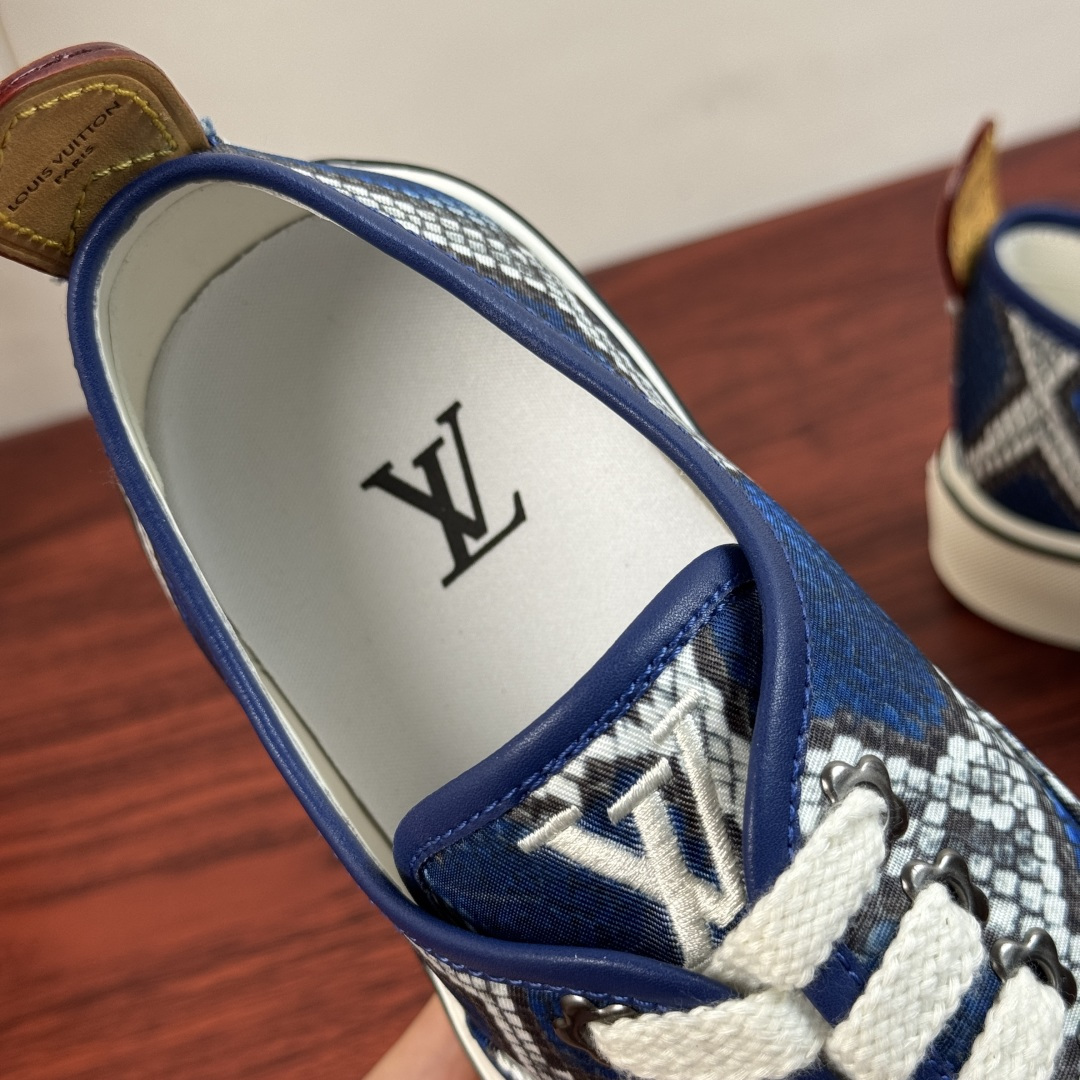 一比一LV男鞋 藍白幾何圖案低筒厚底休閒鞋| 9 一比一LV男鞋 藍白幾何圖案低筒厚底休閒鞋