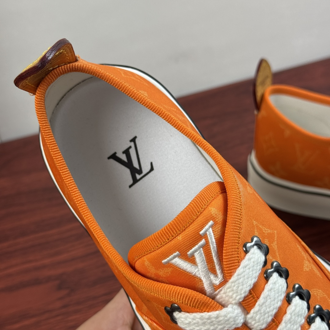 高仿LV男鞋 深藍Monogram印花低筒白底休閒鞋