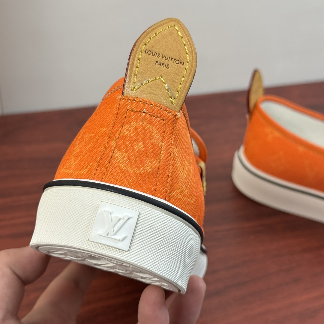 LV 原單男鞋 亮橙色 Monogram 印花一腳蹬休閒懶人鞋
