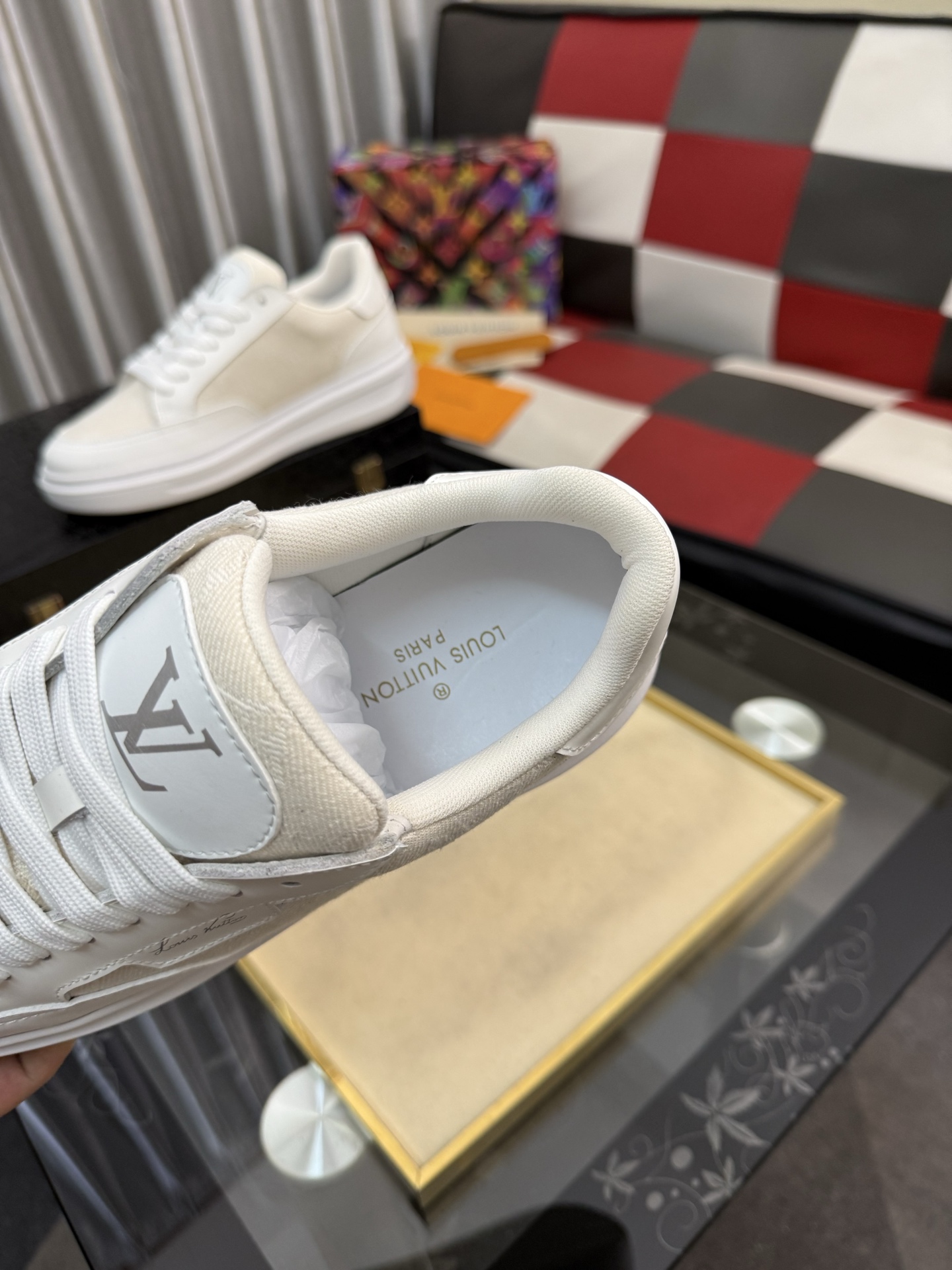 LV 高仿男鞋 米白 Monogram 白色拼接厚底休閒鞋