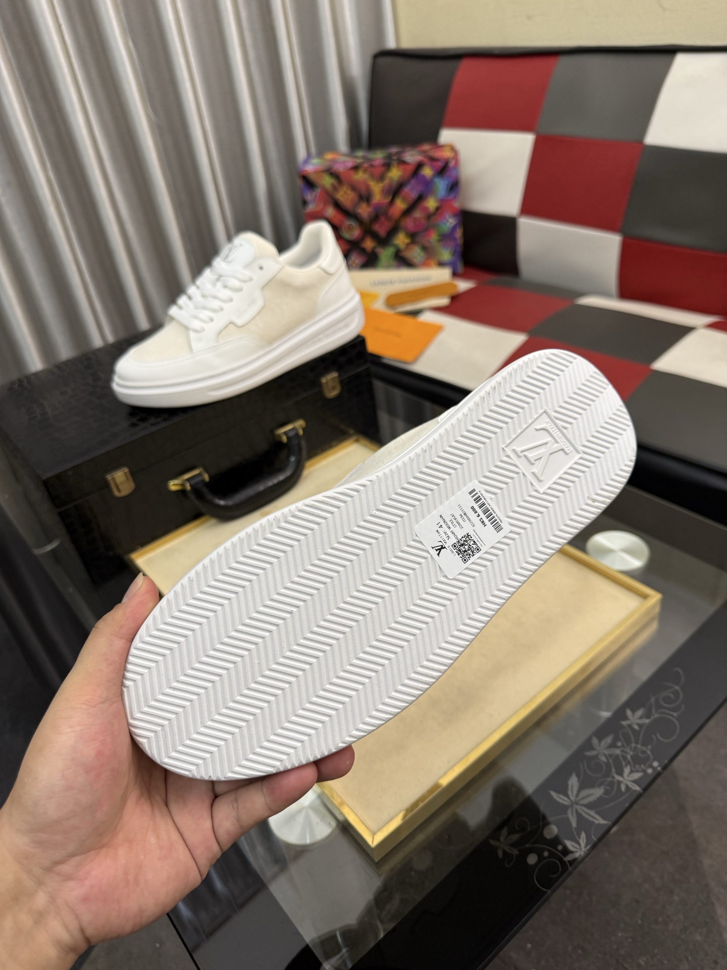 LV 高仿男鞋 米白 Monogram 白色拼接厚底休閒鞋