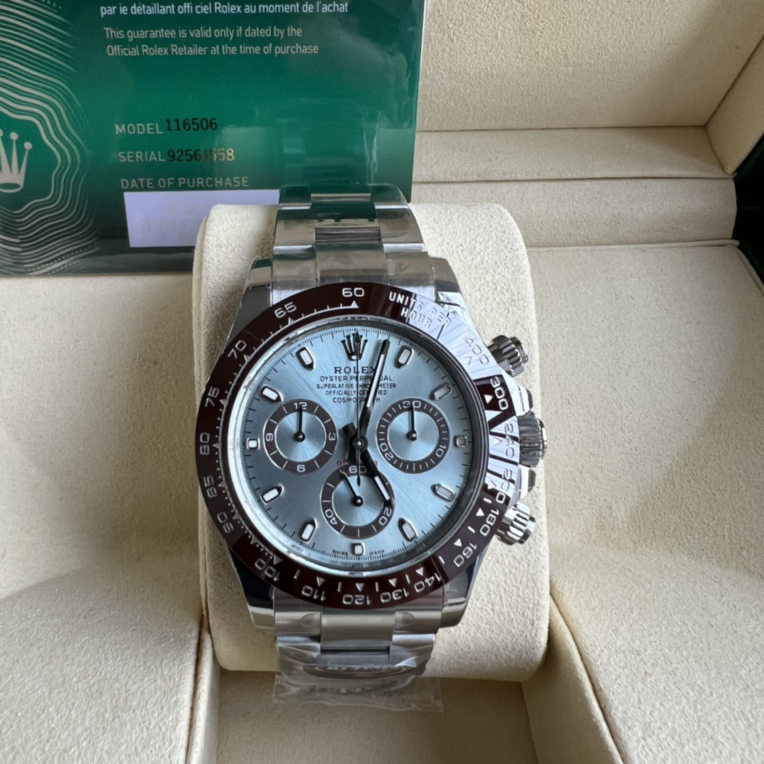 ROLEX高仿Daytona迪通拿冰藍面男士腕錶 棕色外圈三眼計時鋼帶手錶