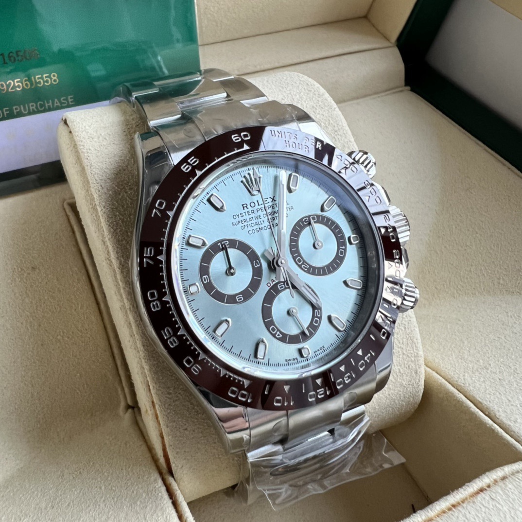 ROLEX高仿Daytona迪通拿冰藍面男士腕錶 棕色外圈三眼計時鋼帶手錶| 11 ROLEX高仿Daytona迪通拿冰藍面男士腕錶 棕色外圈三眼計時鋼帶手錶