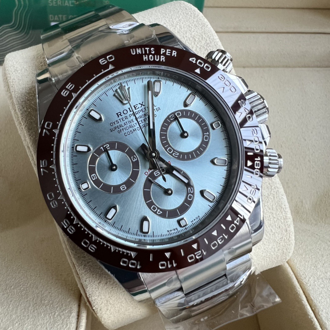 ROLEX高仿Daytona迪通拿冰藍面男士腕錶 棕色外圈三眼計時鋼帶手錶| 10 ROLEX高仿Daytona迪通拿冰藍面男士腕錶 棕色外圈三眼計時鋼帶手錶