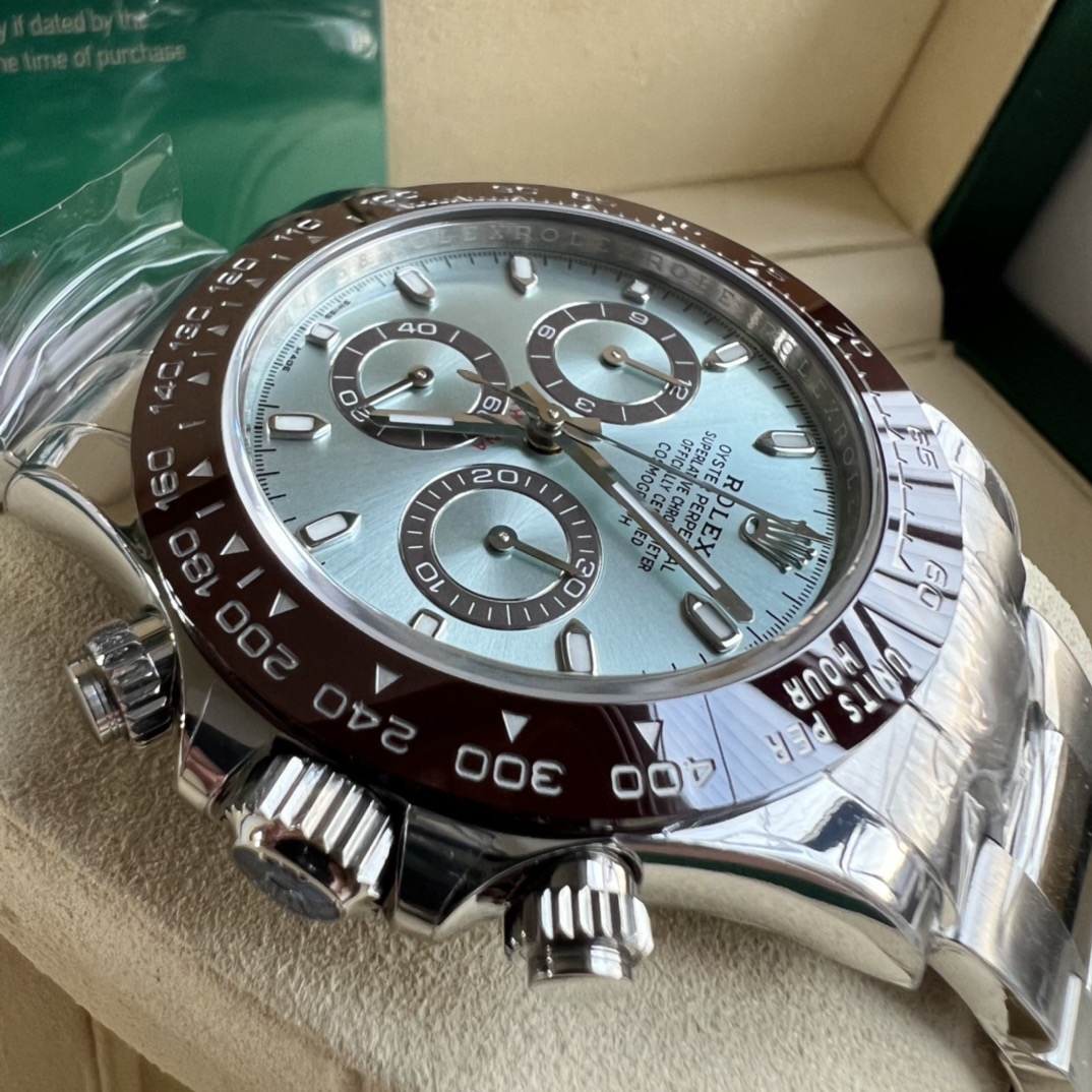 ROLEX高仿Daytona迪通拿冰藍面男士腕錶 棕色外圈三眼計時鋼帶手錶| 9 ROLEX高仿Daytona迪通拿冰藍面男士腕錶 棕色外圈三眼計時鋼帶手錶