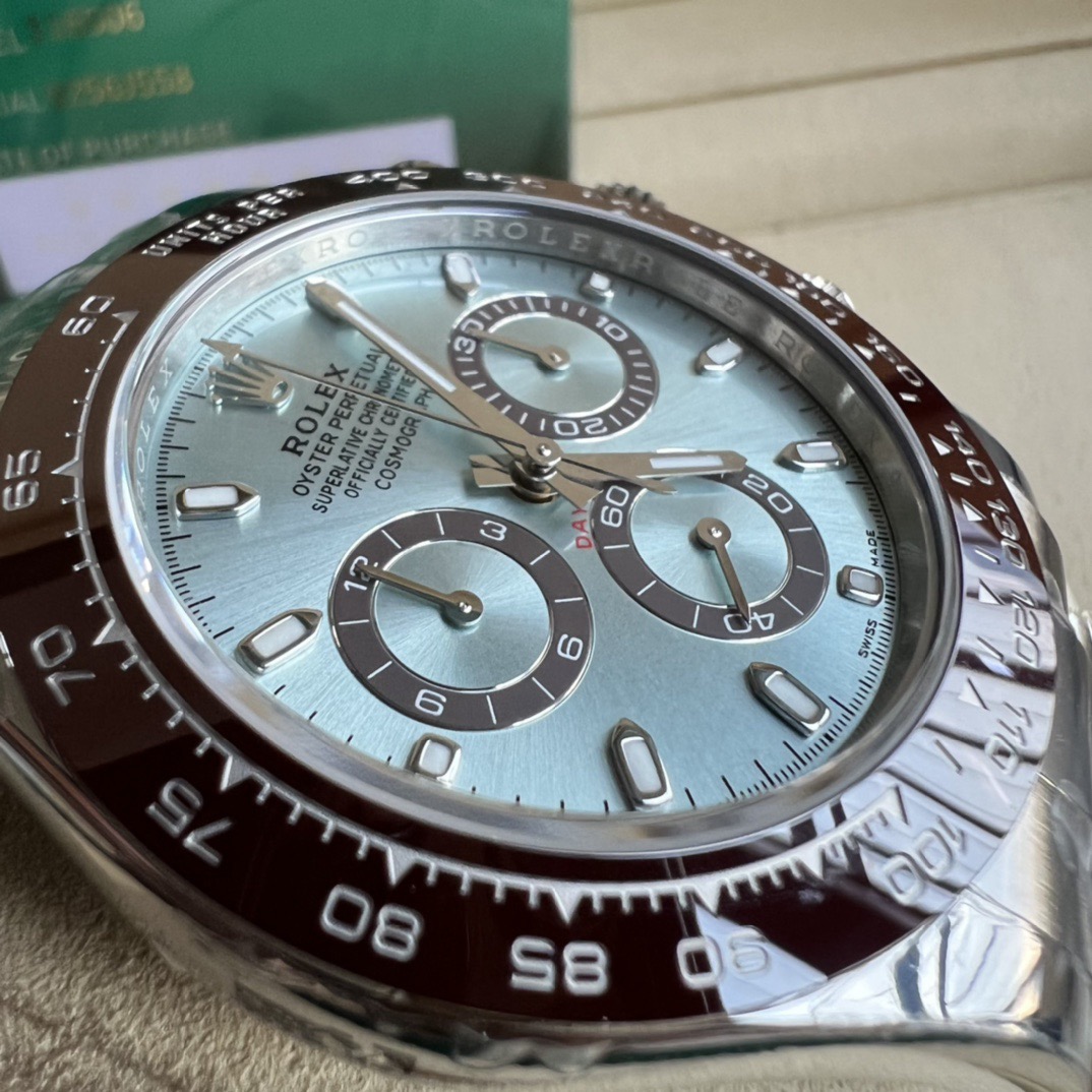 ROLEX高仿Daytona迪通拿冰藍面男士腕錶 棕色外圈三眼計時鋼帶手錶| 8 ROLEX高仿Daytona迪通拿冰藍面男士腕錶 棕色外圈三眼計時鋼帶手錶